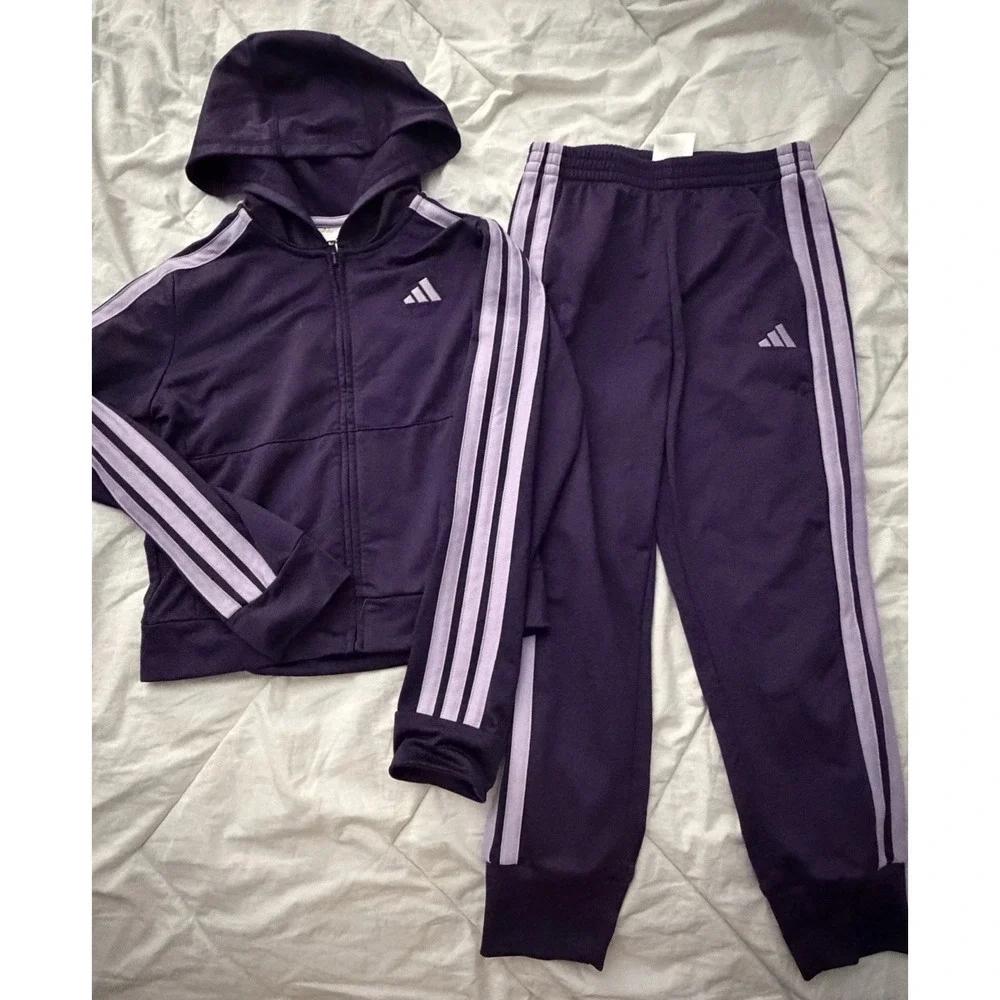 adidas Kids Jacket and Pants 2-piece Hoodie Zipper set Purple Size 7